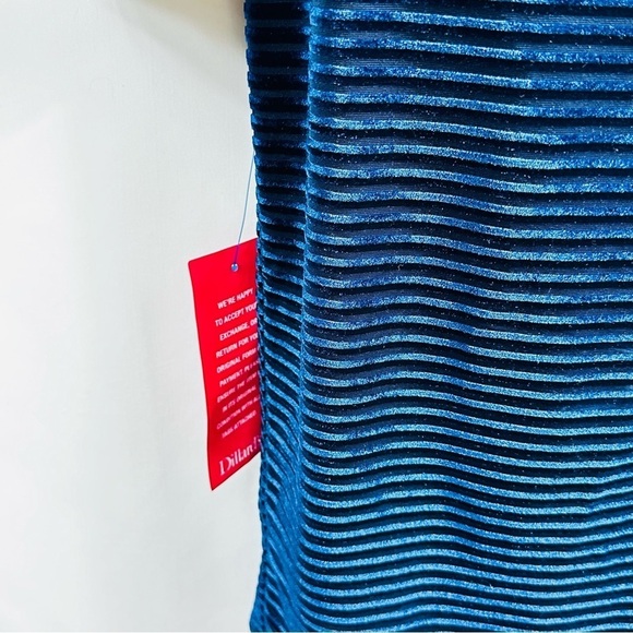 NWT Adrianna Papell Women’s Sz 10 Blue Sheer Shimmer Velvety Long Sleeve Dress - Picture 3 of 8